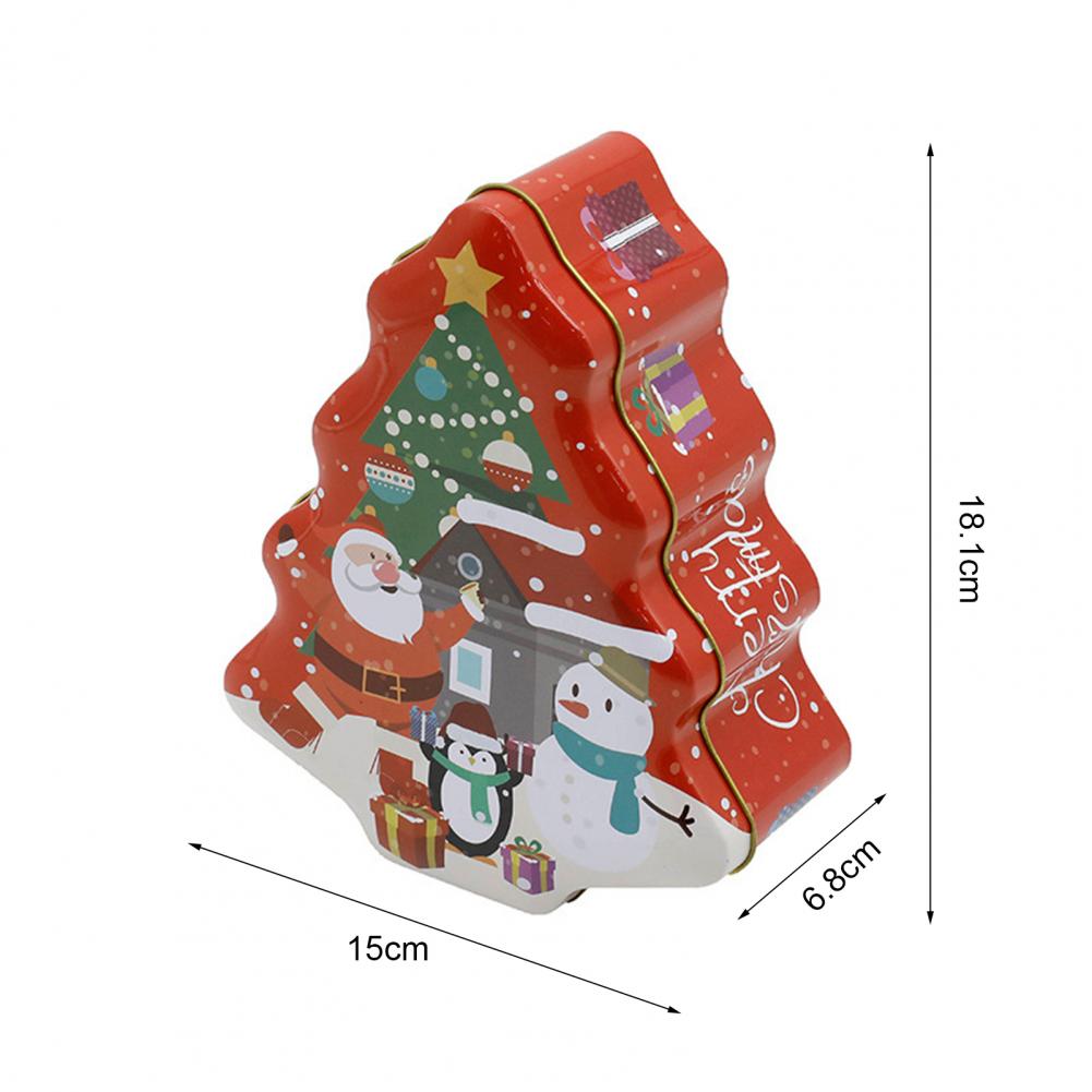 Christmas Santa Claus Print Gift Can Metal Christmas Tree-shaped Candy Tin Box Cookie Can Candy Organizer Xmas Decor