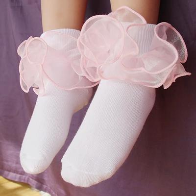 Baby Girls 3D Ruffle Socks Children Solid Color Lace Princess Students Dance Socks Kids Middle Tube Socks 1-10years Old