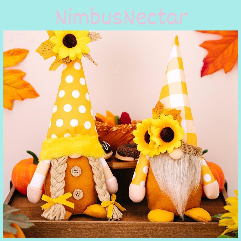 Charming Yellow Plaid Gnome Decoration For Fall Featuring Sunflowers And Cute Rudolf Doll
