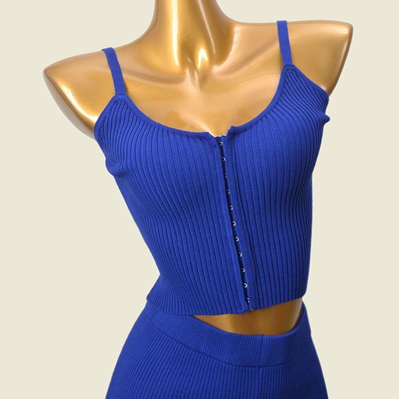 Fashion Style Sexy Metal Buckle Camisole + Thread Shorts Fashion Knit Two-Piece Suit