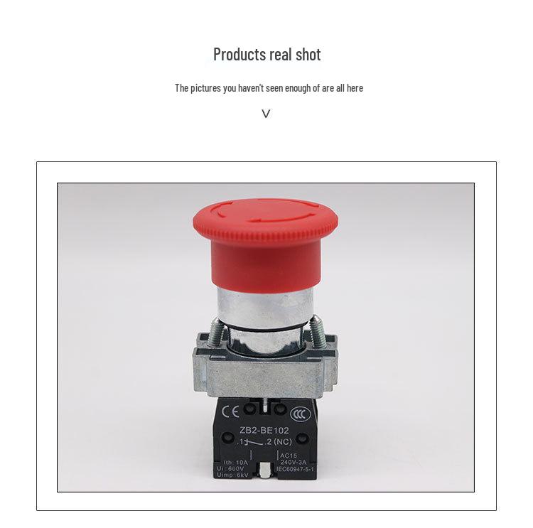 LA155P-BS542 Emergency Stop Button Switch, Thickened Copper Parts, Silver Contacts, 22MM Hole