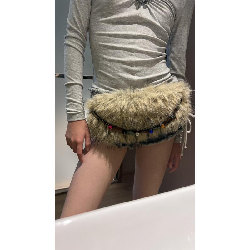 Street Corn-eye Metal Buckle, Furry Patchwork, Niche Belt, Spicy Girl Style, Individual Cinched Waist, Slimming, Versatile Belt