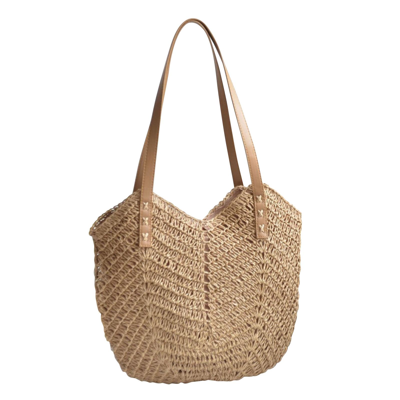 

Большая соломенная сумка в стиле ленивой плетеная сумка для хранения вещей Большая вместительная сумка для поездок на работу Сумка-тоут для пляжа на берегу моря Плетеная пляжная сумка One Size хаки