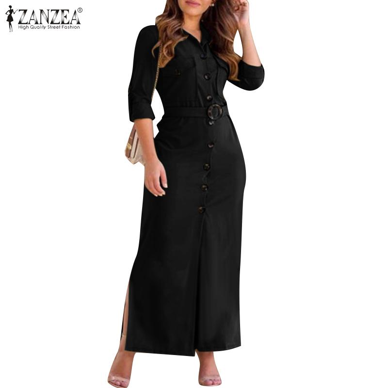 ZANZEA Women Casual Turn Down Collar Long Sleeve Shirt Dress