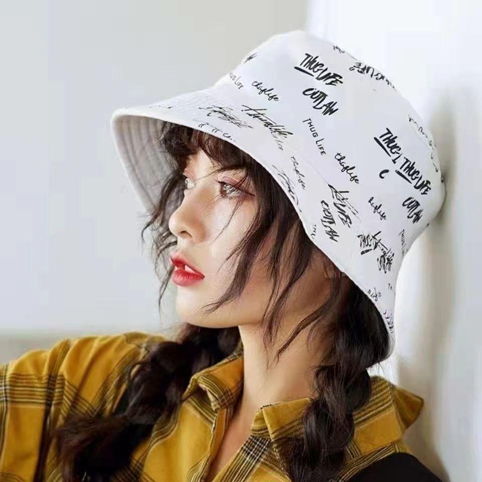 Neuer beidseitig tragbarer Bucket Hat für Herren und Damen, japanische Graffiti-Buchstaben, Outdoor-Sonnenhüte, Unisex, breite Krempe, faltbare Fischerhüte