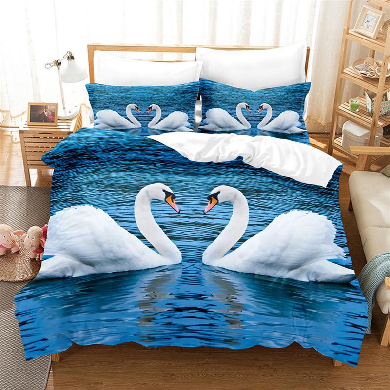 Swan Rose Queen Bedding Set Duvet Cover Set Bedding Digital Printing Bed Linen King Size Duvet Cover Set Bedding Set