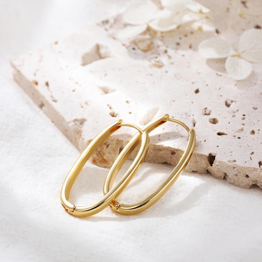 

Creative Design Smooth Square Round Chunky Hoop Earrings for Women Gold plated Thread Texture Ear Piercing Huggie Hoops Gift