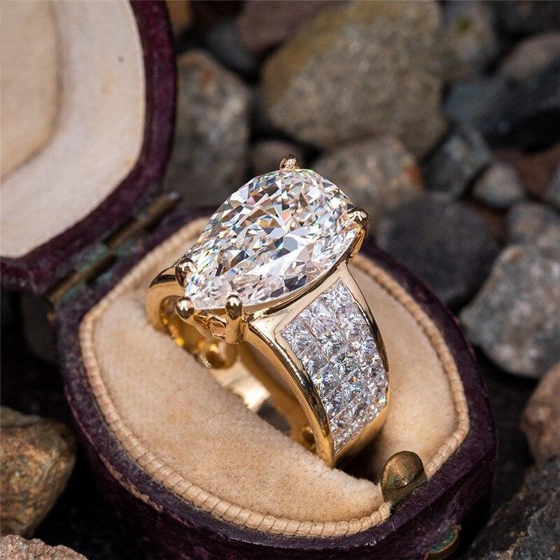 Gorgeous Crystal Pear Cubic Zirconia Women Rings Noble Wedding Engagement Party Bridal Ring Gold Color Fashion Jewelry
