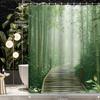 1pc Natural Pastoral Scenery Green Bamboo Forest Bamboo Leaf Path Shower Curtain Partition Curtain, Decorative Printed