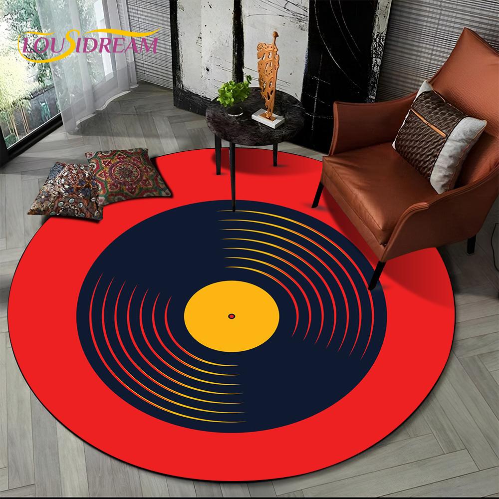 3D Vinyl Record Music DJ Screen Tape HD Round Area Rug,Carpet Rug for Living Room Bedroom Sofa Playroom Decor,Non-slip Floor Mat