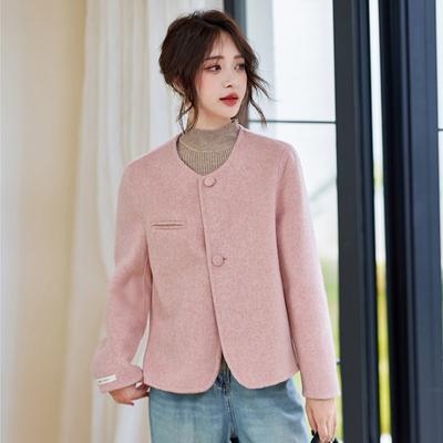 Spring and Autumn New Design Temperament Double-sided Wool Coat Women's Crew Neck Short Winter Coat