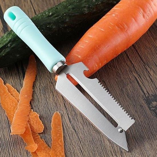 Multifunctional Vegetable Peeler with Comfort Handle Stainless Steel Curved Blade Built-in Bottle Opener Kitchen Tool for Apples Carrots Cucumbers