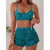 Cikini Women's Vacation Marble Print Casual Bikini Set, Three-Piece Bikini Set With Cover-Up Shorts, Random Print Summer Beach