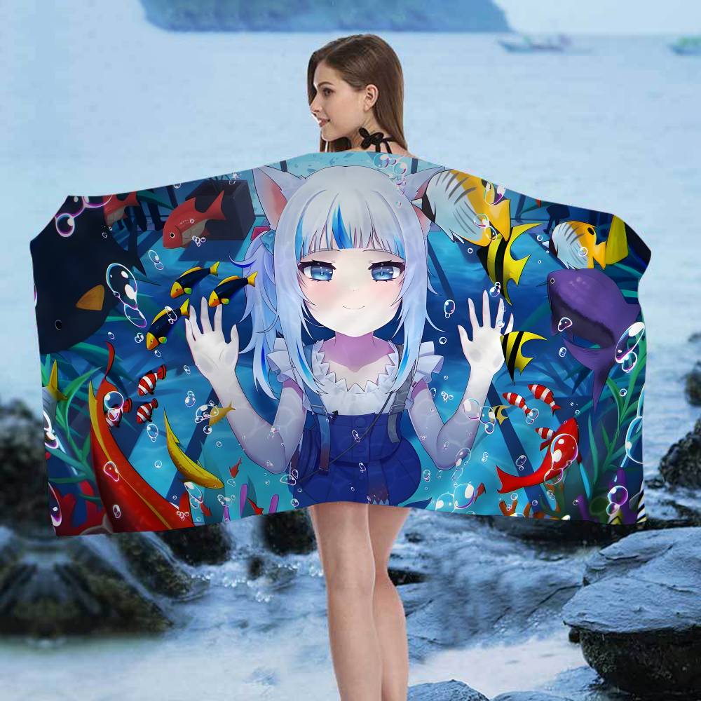 Cute Virtual G-Gawr Gura Microfiber Printed Beach Towel Mountain Climbing Yoga Beach Swimming Running Absorbent Soft Towel
