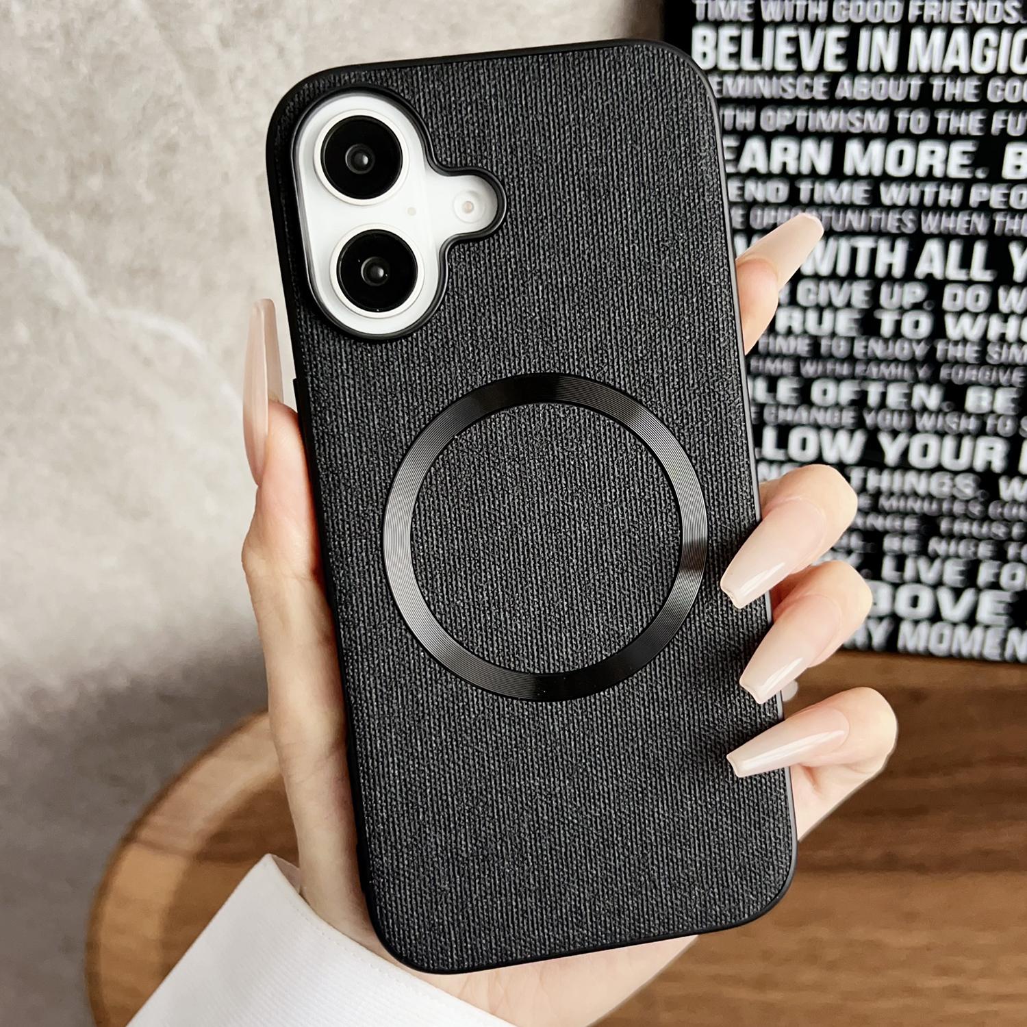 

Чохол для iPhone 16 Протиударний TPU+Тканинна Задня Кришка Чохол для Телефону Сумісний з MagSafe - Фіолетовий