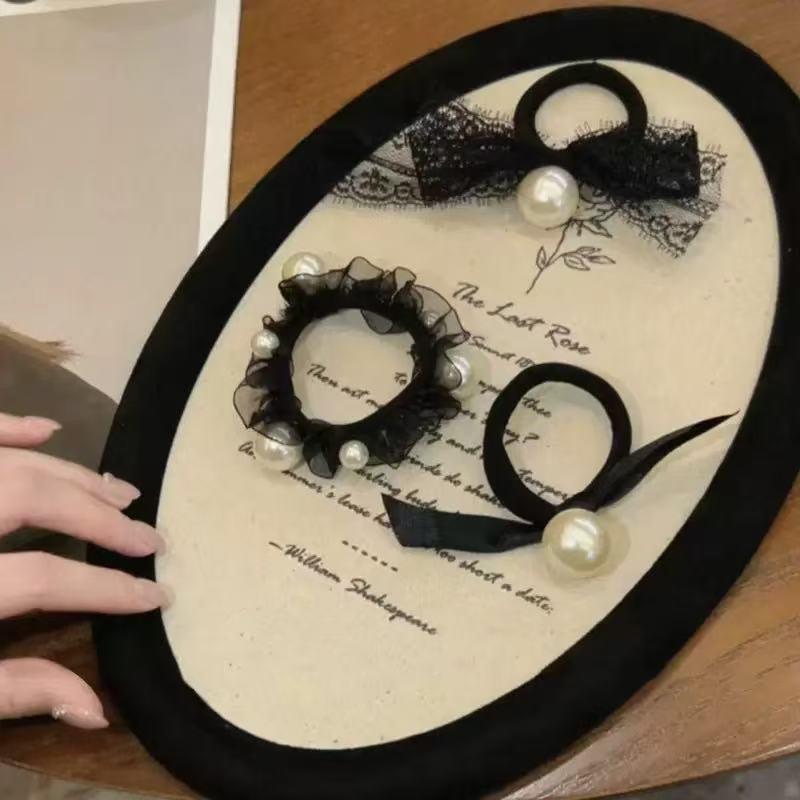 

Черная жемчужина кожаная кружевная широкая резинка для волос для женщин