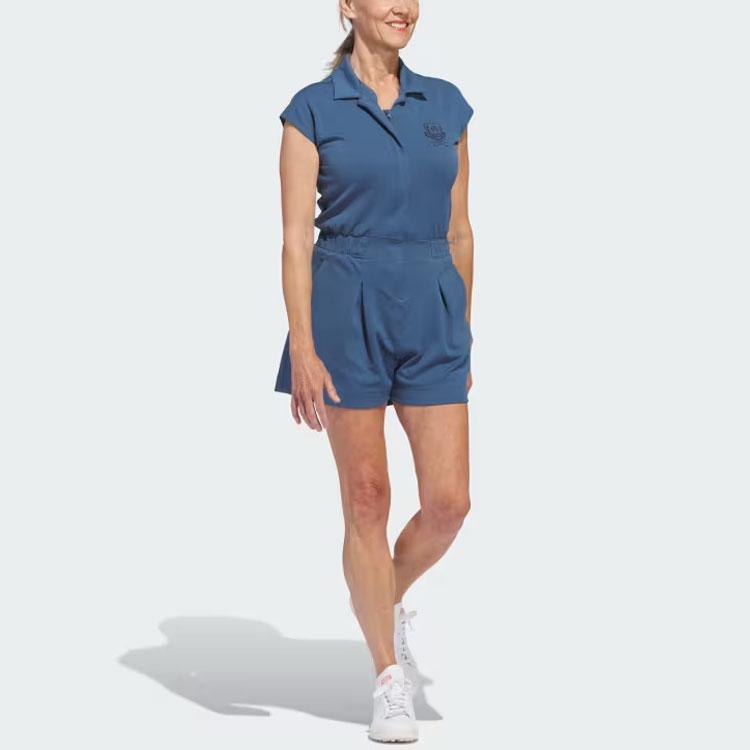 Adidas Go-To Romper Solid Color Logo Embroidery Short Sleeve Jumpsuit Women Jumpsuit Blue IP4197