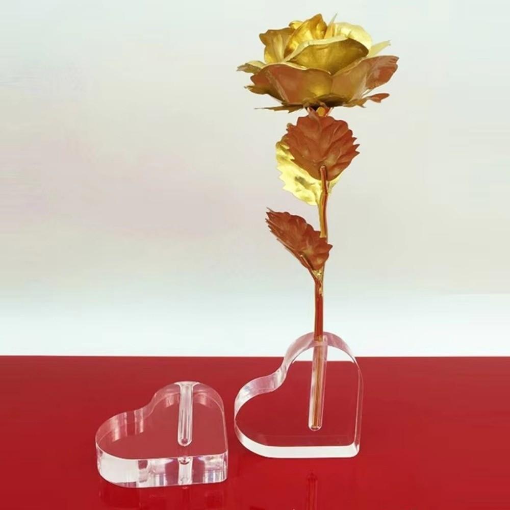 Acrylic Rose Base Clear Rose Heart Shaped Base Creative Flower Seat Desktop Ornament Vase