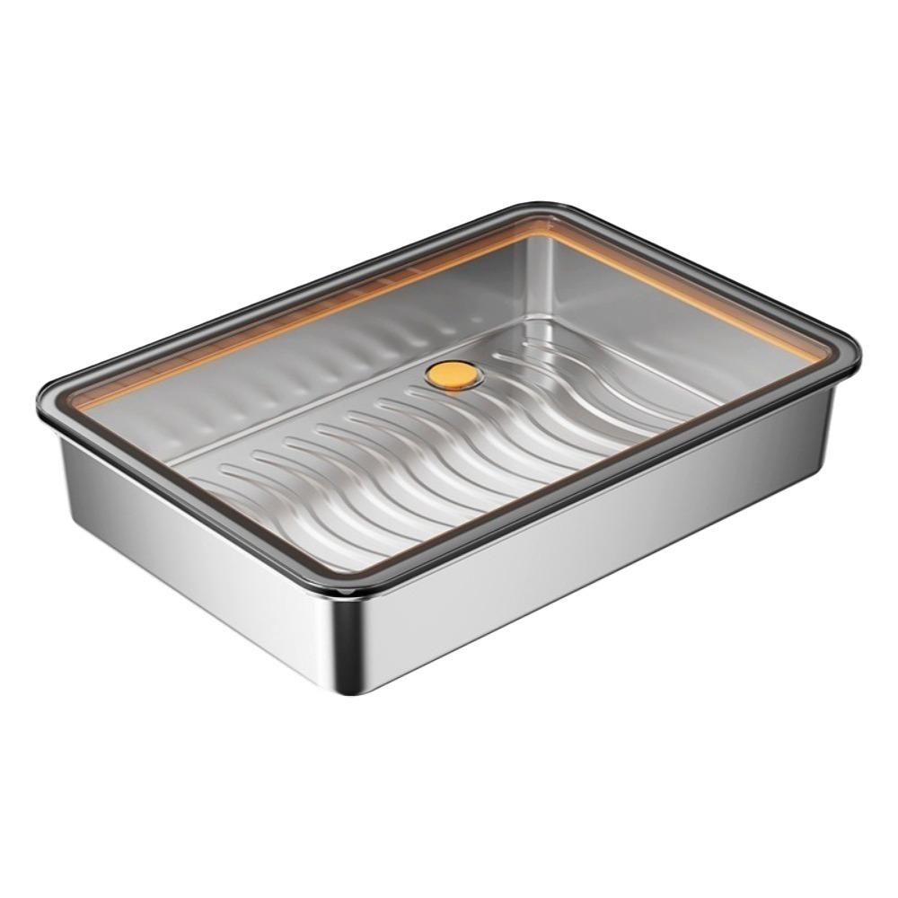 Stainless Steel Food Storage Container Large Capacity Rectangle Dish Noodles Fruit Tray Sealed Space Saving Freezer Food Plates