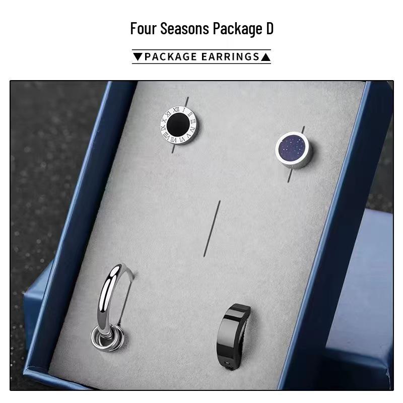 

2023 Мужские модные серьги-гвоздики из титановой стали в корейском стиле и набор каффов для ушей