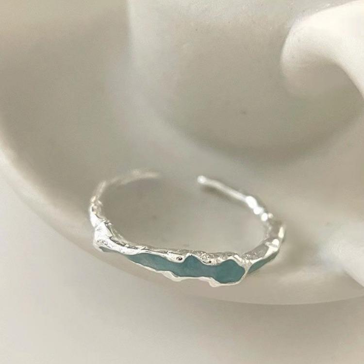 2023 Mint Green Oil Drop 925 Sterling Silver Korean Style Joint Ring for Women