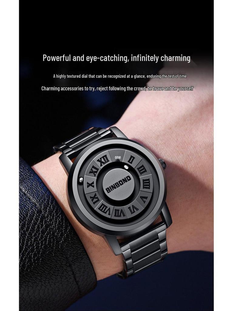 Binbang Men's Black Tech Magnetic Levitation Waterproof Watch - New Concept, Creative Design