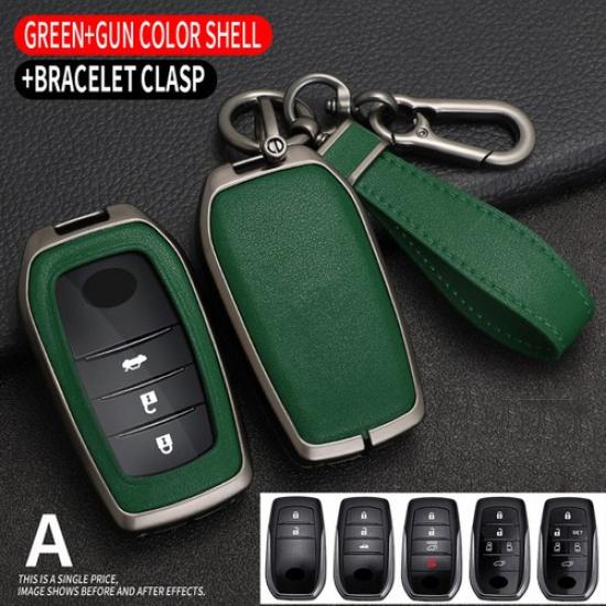 For Toyota Sienna Venza Yaris Corolla Cross Metal Leather Car Key Fob Cover Case