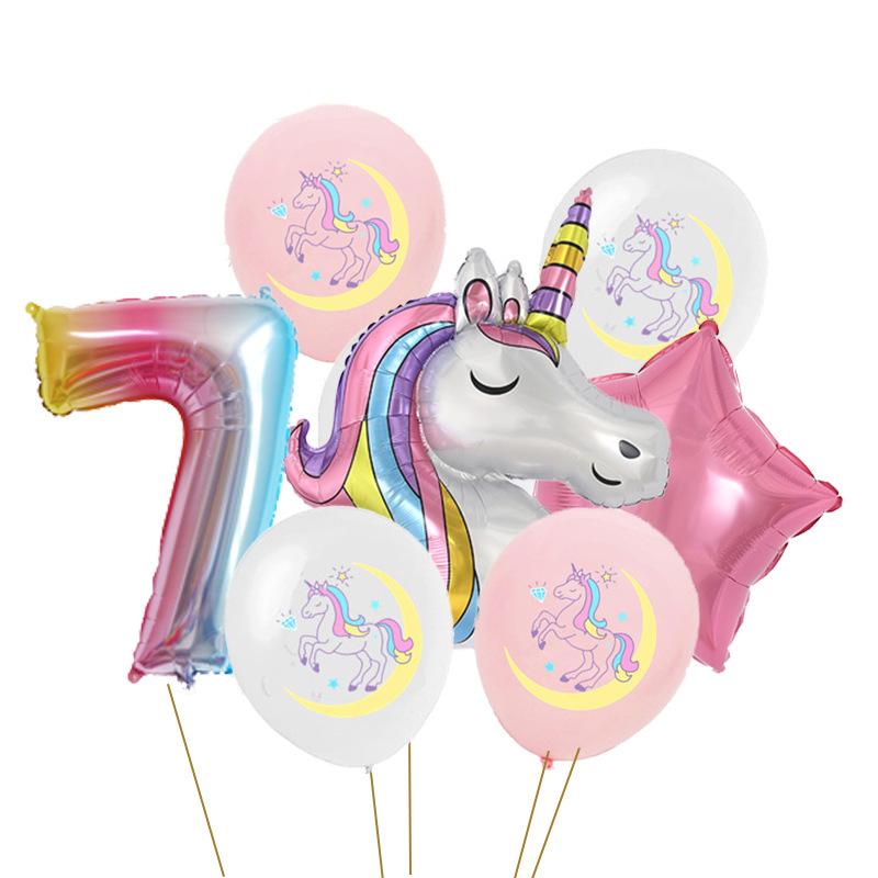 Rainbow Unicorn Birthday Party Balloon Set Girls 1 Year Unicorn Happy Birthday Decoration Supplies Baby Shower Foil Balloons