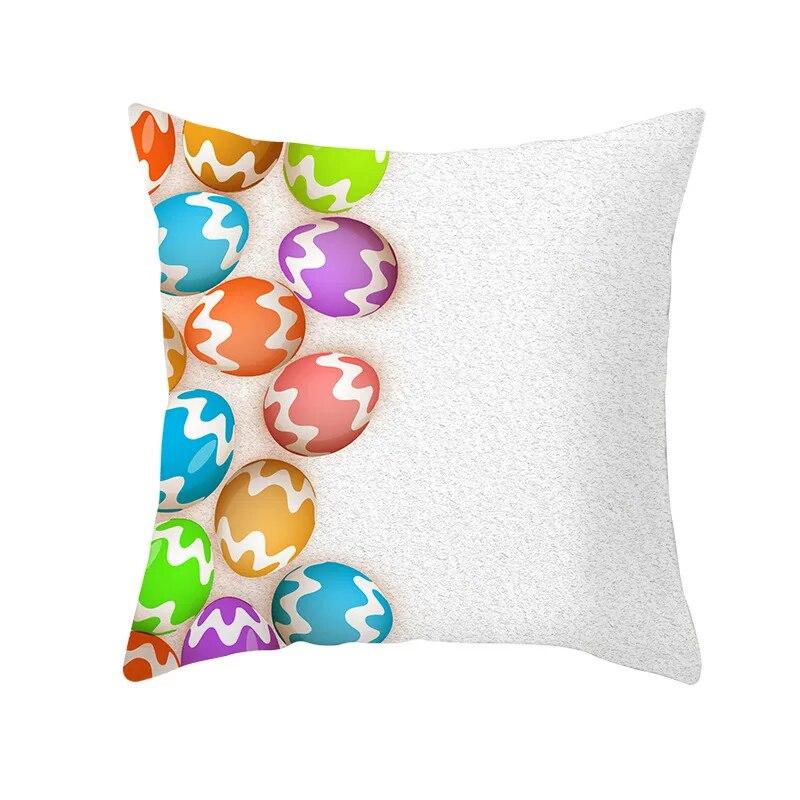 Dekorativer Kissenbezug mit Ostern-Motiv, Cartoon-Häschen-Ei-Druck, Pfirsichhaut-Kissenbezug, Sofakissenbezug, Schlafzimmerzimmer, Heimdekoration