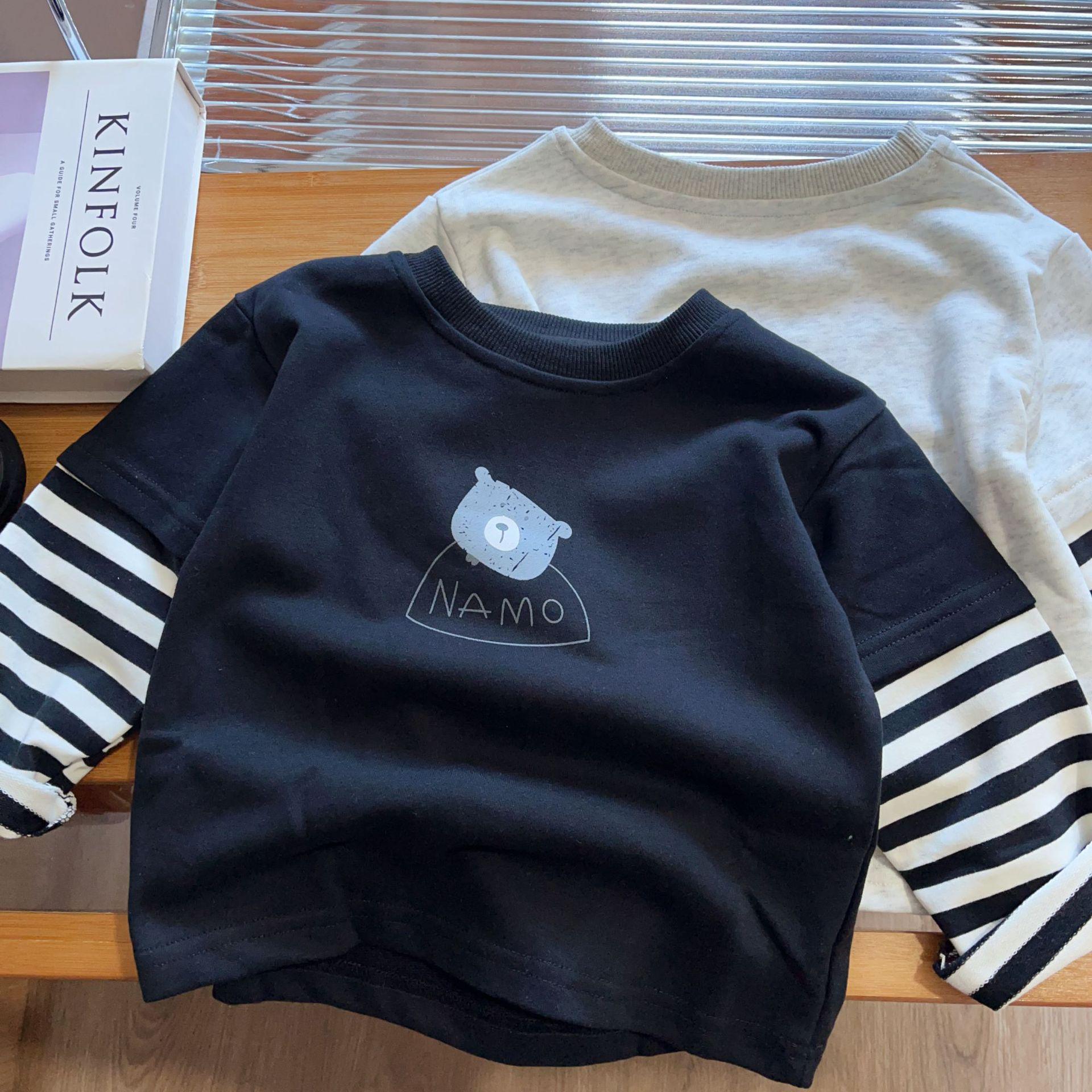 

Korean-Style Children s Long-Sleeve Cartoon T-Shirt - Fall Fashion Faux Two-Piece Top for Boys & Girls 140 cm чёрный