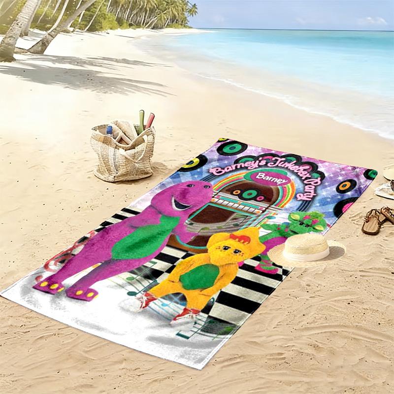 Barney Cartoon Print Beach Towel, Large Soft Quick Dry Towel for Beach Camping Swimming
