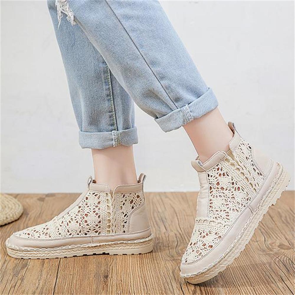 Women's Breathable Mesh Summer Shoes Lace Walking Shallow Solid Non Slip Casual Boots 35-40 Knit Boot Lace Shoes