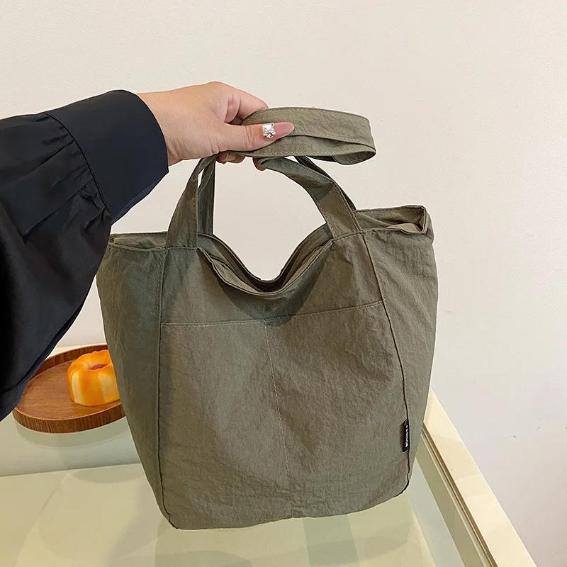 Leisure Japanese Nyl Waterproof Solid Color Simple Large Capacity Student Commuter Shoulder Cross Tote Bags