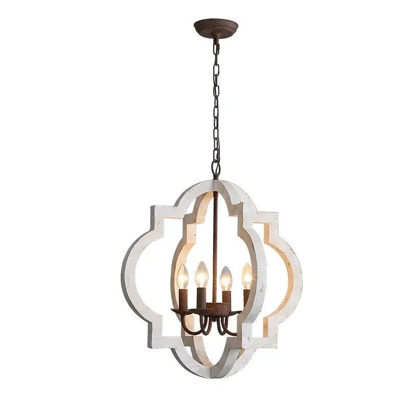 Rustic Farmhouse Metal Chandelier Lighting Distressed Wood Ceiling Light Fixture Kitchen Entryway Foyer -4 Lights