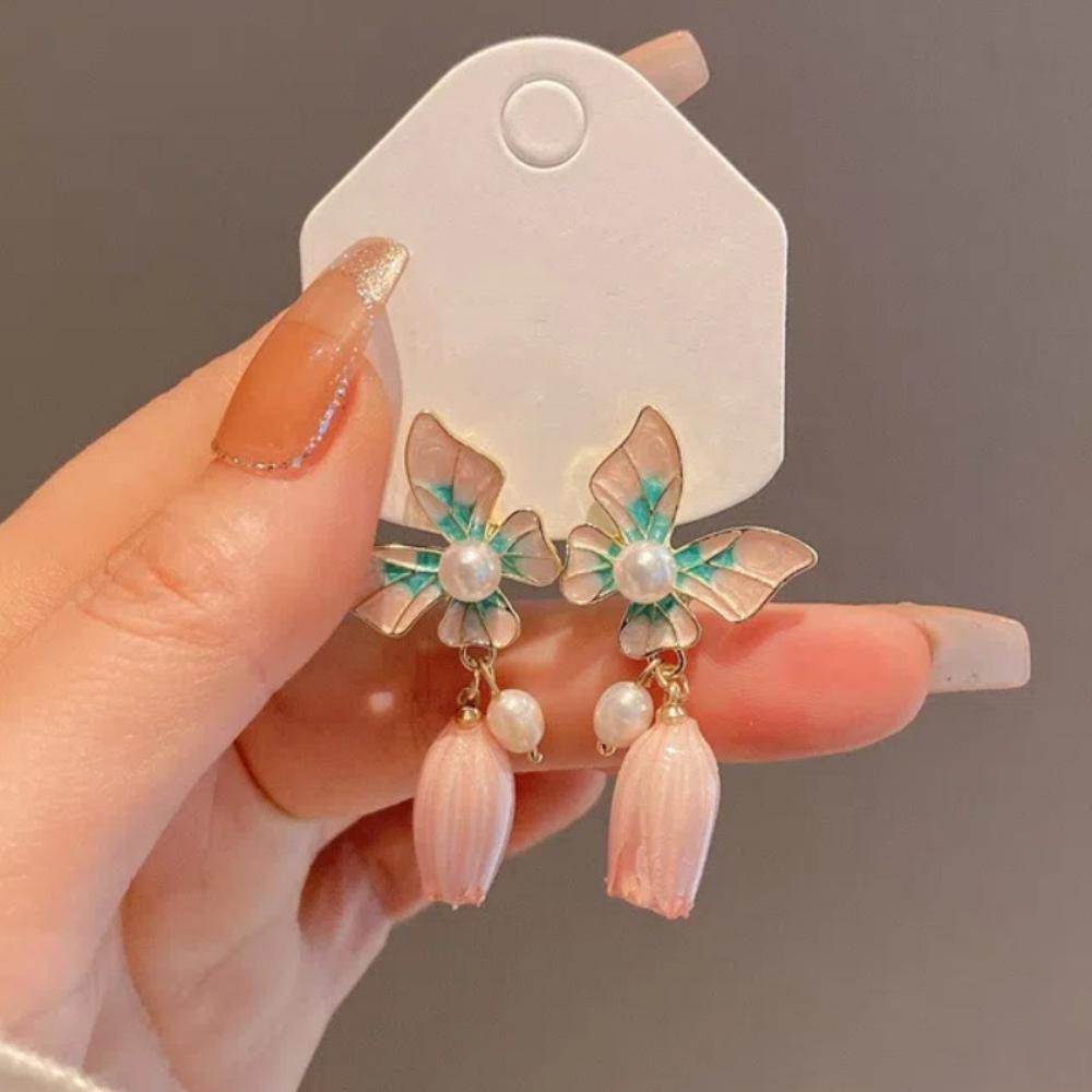 Oil Drop Butterfly Earrings Flower Pendant Sweet Stud Earrings Vintage Earrings Women  Party