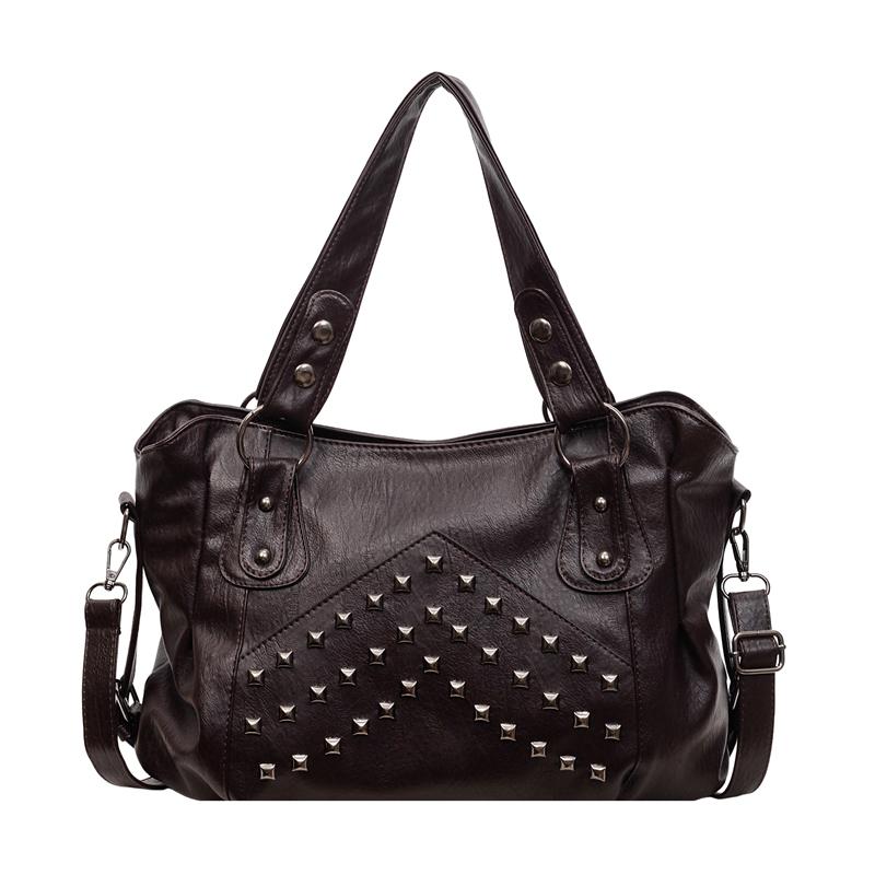 

Вінтажна велика сумка-тоут з заклепками Жіноча сумка через плече / під пахву кавовий