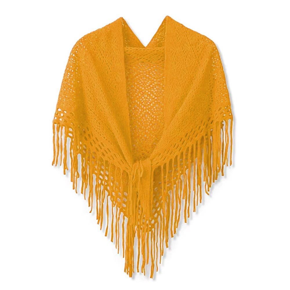 Casual Retro Knitted Shawls Solid Color Versatile Hollow Scarves Breathable Soft Tassels Shawls for Women