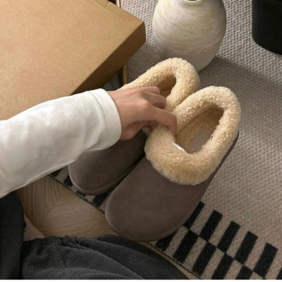 Women's Low-cut Buckskin Sheepskin Fur-lined Snow Boots with Lazy One-footed Muller Shoes Botas Altas Plataforma Mujer