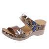 Summer new large size casual round head leopard print snake print flower high heel women's wedge heel slippers