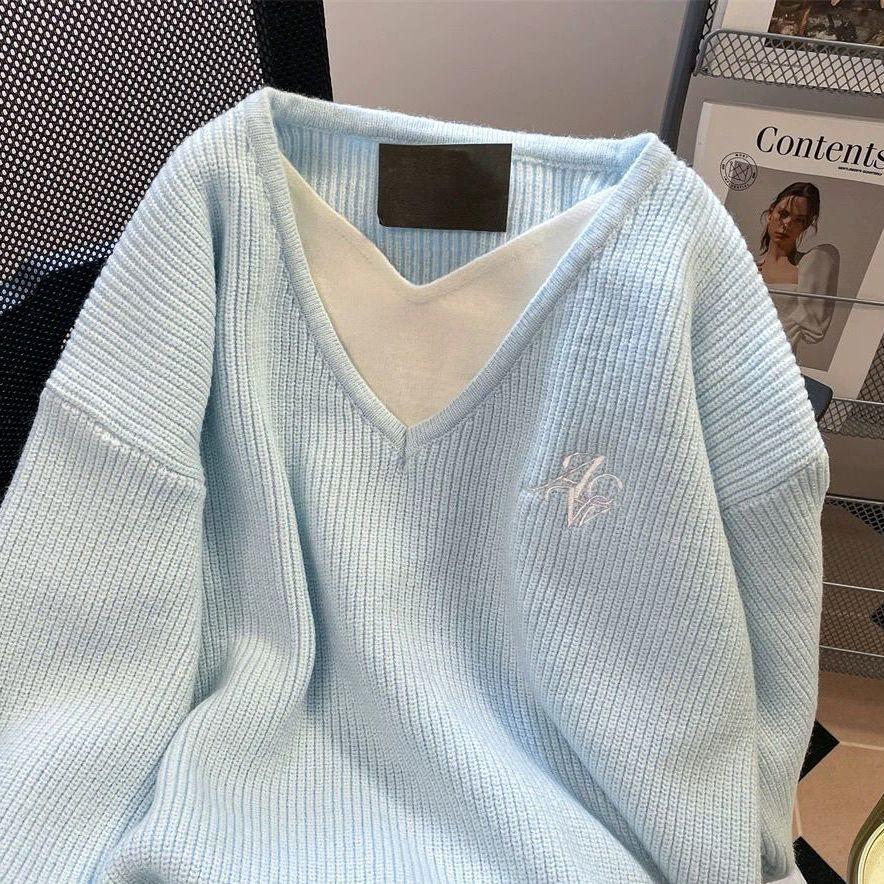 

Women s Blue Two-Piece Loose Knit Sweater - Soft, Fashionable, and Cozy for Autumn and Winter S (Recommended below 90 Jin)