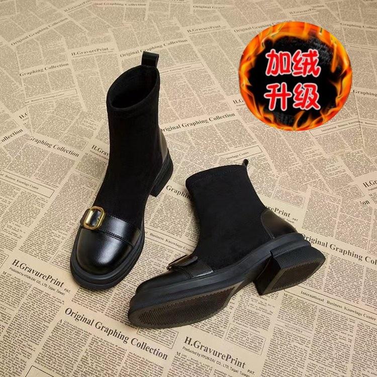 

Soft leather version~ brown socks boots women s autumn 2025 new foreign style small short boots European autumn and winter thin ankle boots 35