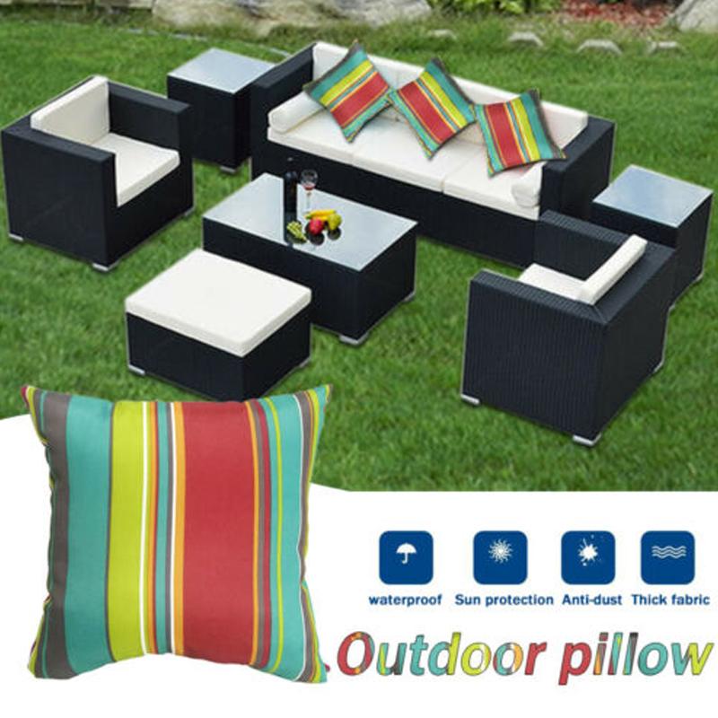 

45x45cm Outdoor Waterproof Square Cushion Colorful Stripe Printed Throw Pillow With Core For Garden Sofa Terrace Bench Decor
