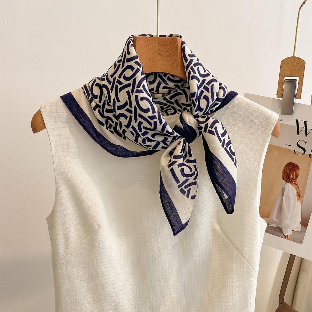 New Geometric Interwoven Printed Square Scarf Full of Printed Neck Silk Scarf, Women's Daily Versatile Four-season Scarf