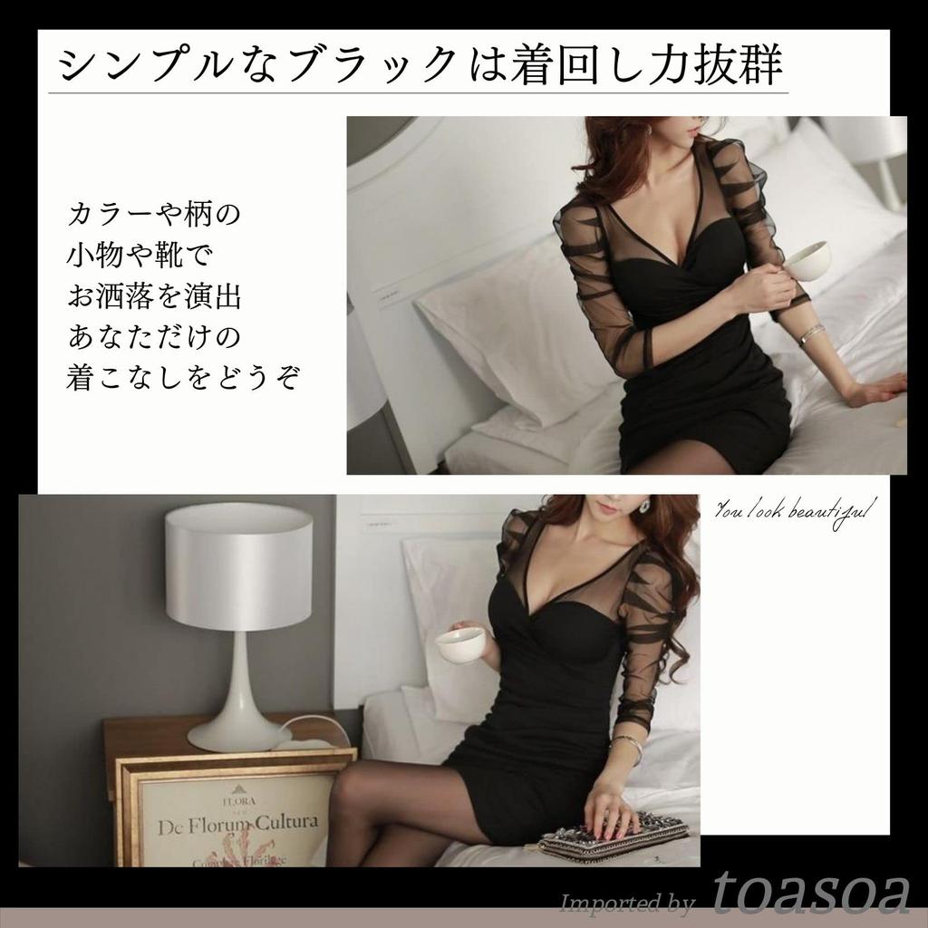 Mini Tight Long Tube Hostess [toasoa] Women's Dress, Sleeves, Top, Strapless, Dress, Club, Cocktail, V-Neck, Sheer, Sexy, See-Through (02 - L)