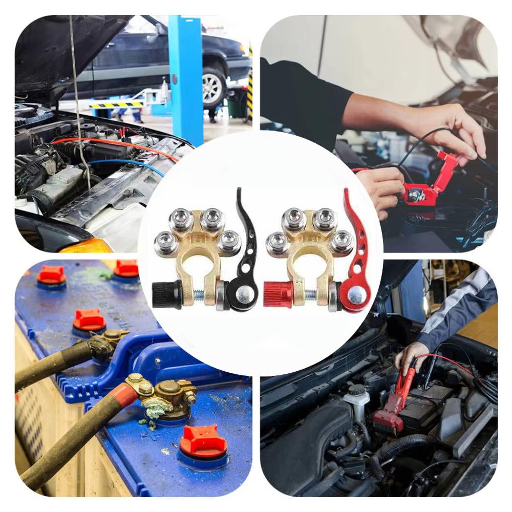 2Pcs Pure Copper Clamp Car Battery Terminal Connectors Quick Release Disconnect Battery Terminals 12V 24V Wire Cable Connection