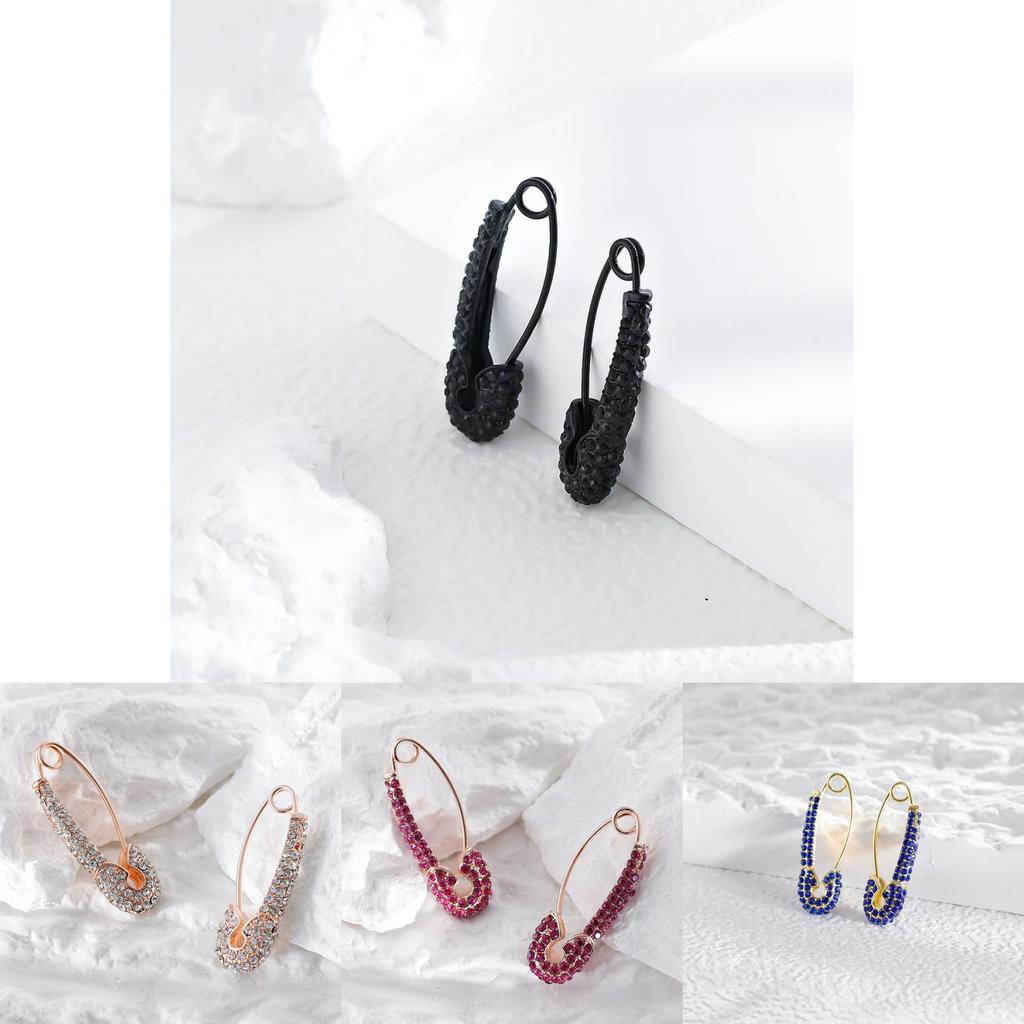 Trendy Asymmetric Colorful Pin Earrings With Rhinestones In Multiple Colors