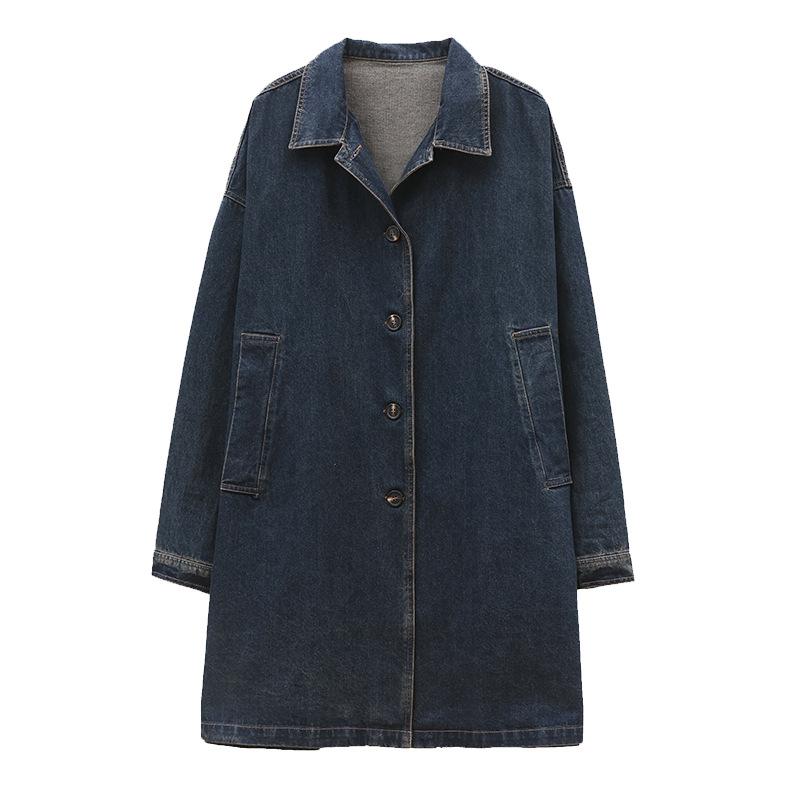 Women Spring Wear Denim Coat Female Mid Length Spring And Autumn Single Breasted Women Pocket Long Sleeved Windbreaker