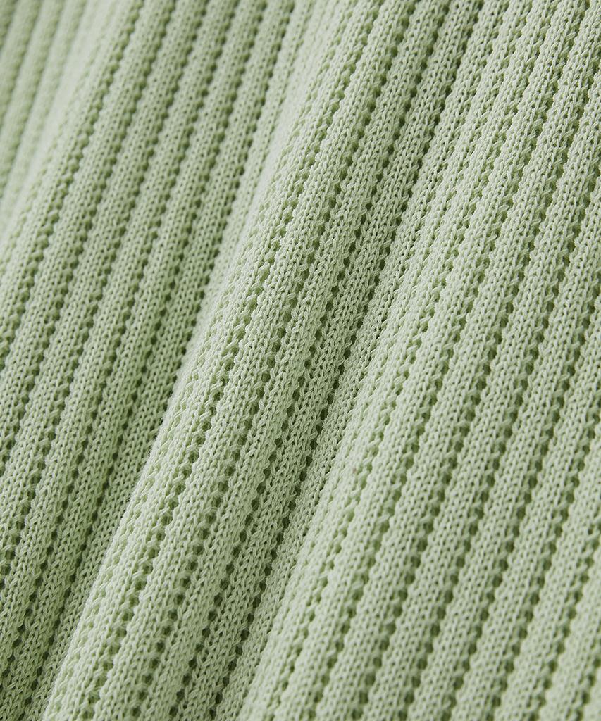BLOND9 Cotton Rib Collar Short Sleeve Knit_Greenery