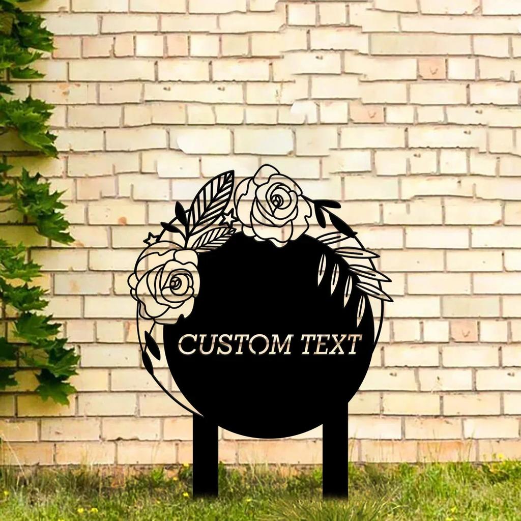 **Metal Garden Stake Yard Sign Personalized Gift**  **Metal Rose Garden Decor Custom Yard Art**