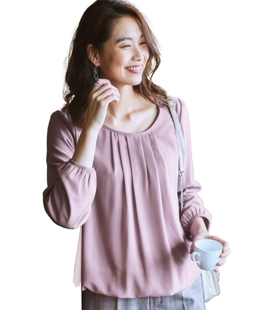 Nissen Shirts Blouses Chiffon Smoky Size 3L & [Warm Lining] Front-Tuck Blouse, Purple,